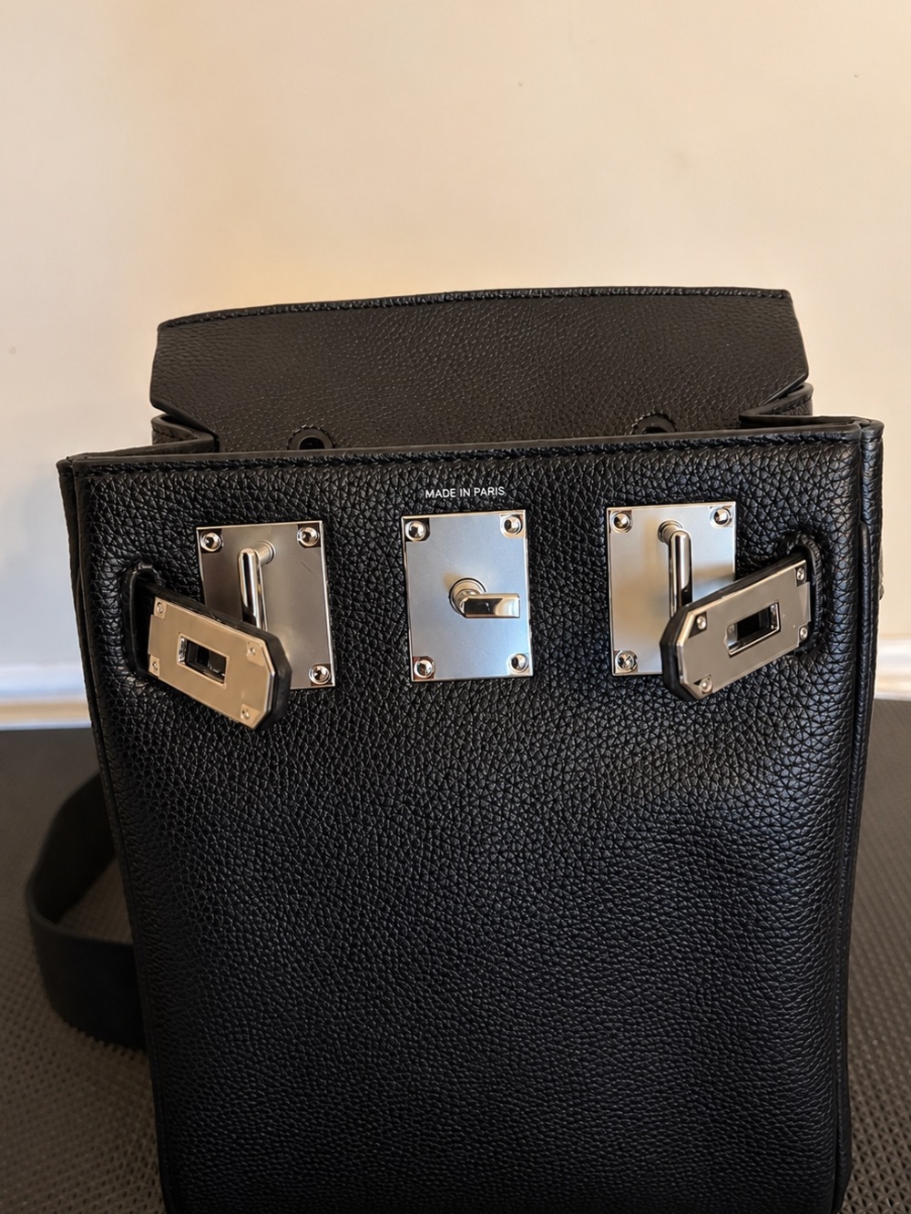 Black Leather Men's HAC Crossbody Bag with Silver Hardware - Picture 13 of 16